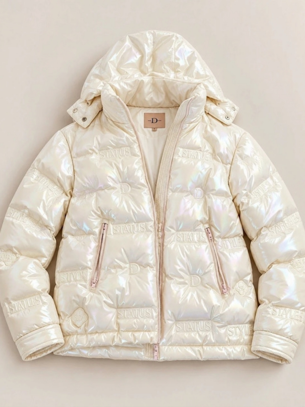 Iridescent Hooded Puffer in White Like New